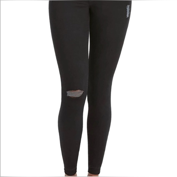 SPANX Black Distressed Denim Jeggings Size Medium 8-10 - Picture 3 of 10